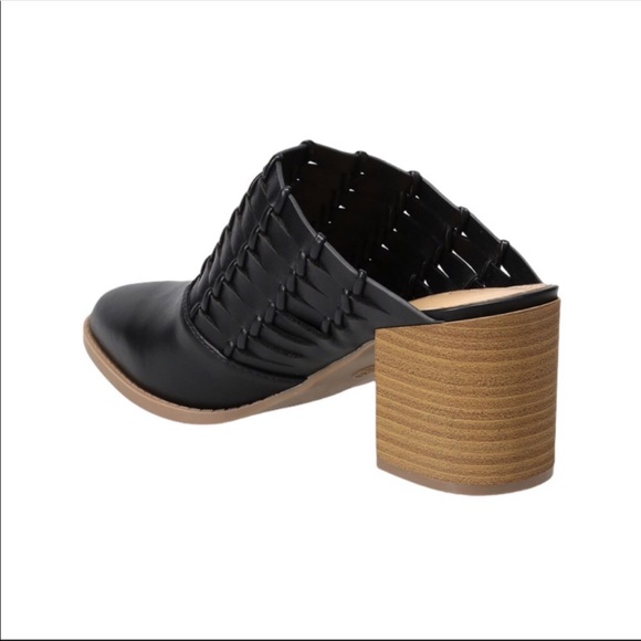 New! Faux Leather Block Heel Pointed Mules Heels - Picture 4 of 4